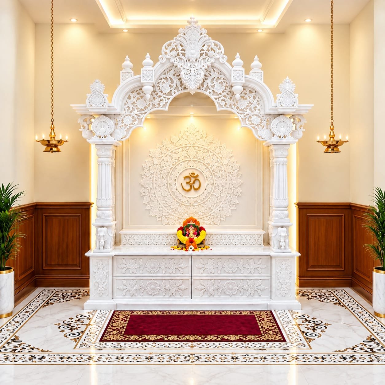 Luxury White Marble Temple with Ornate Arch