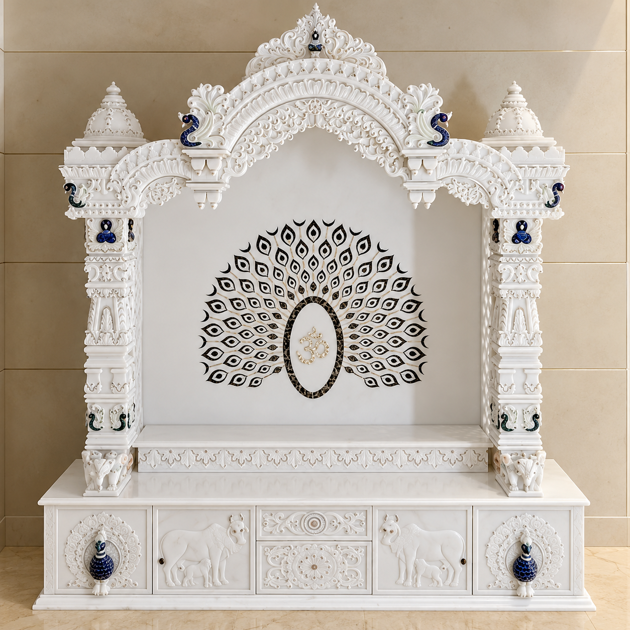 White Marble Temple with Peacock Design