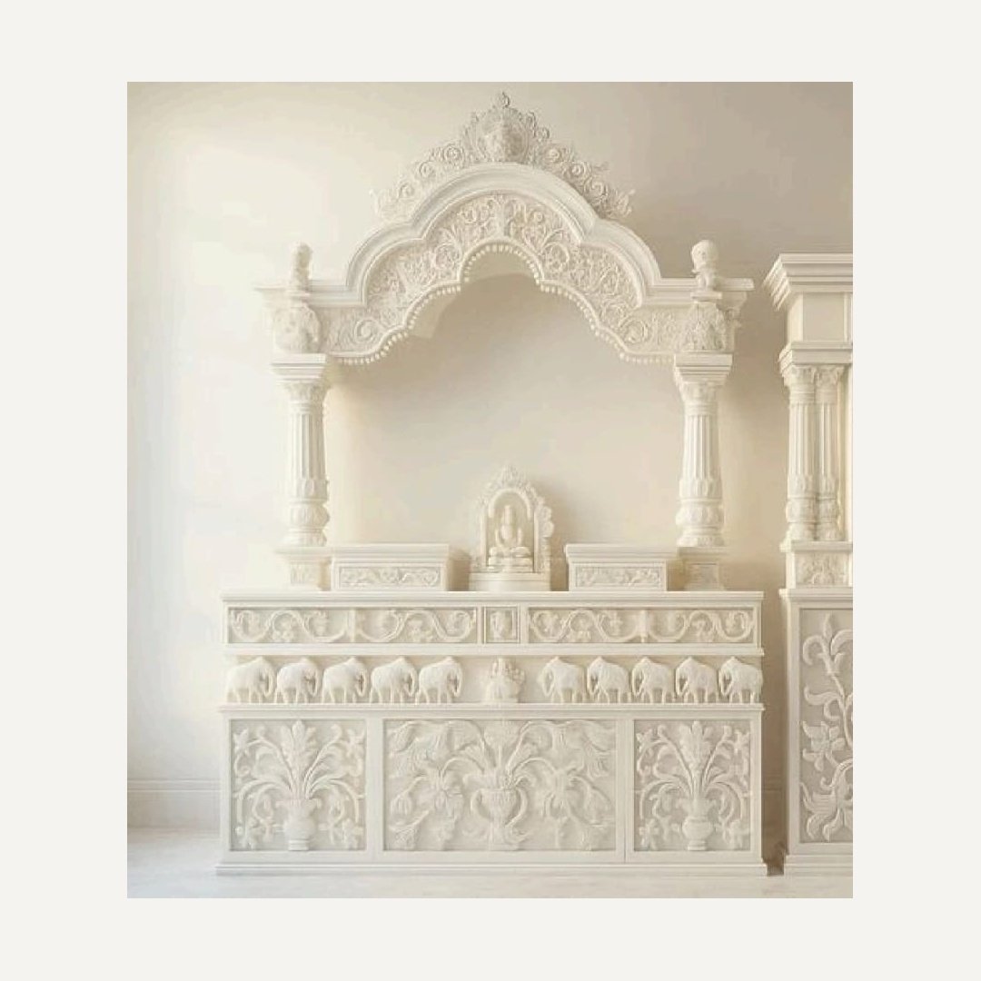 Luxury White Marble Temple with Elephant Carvings